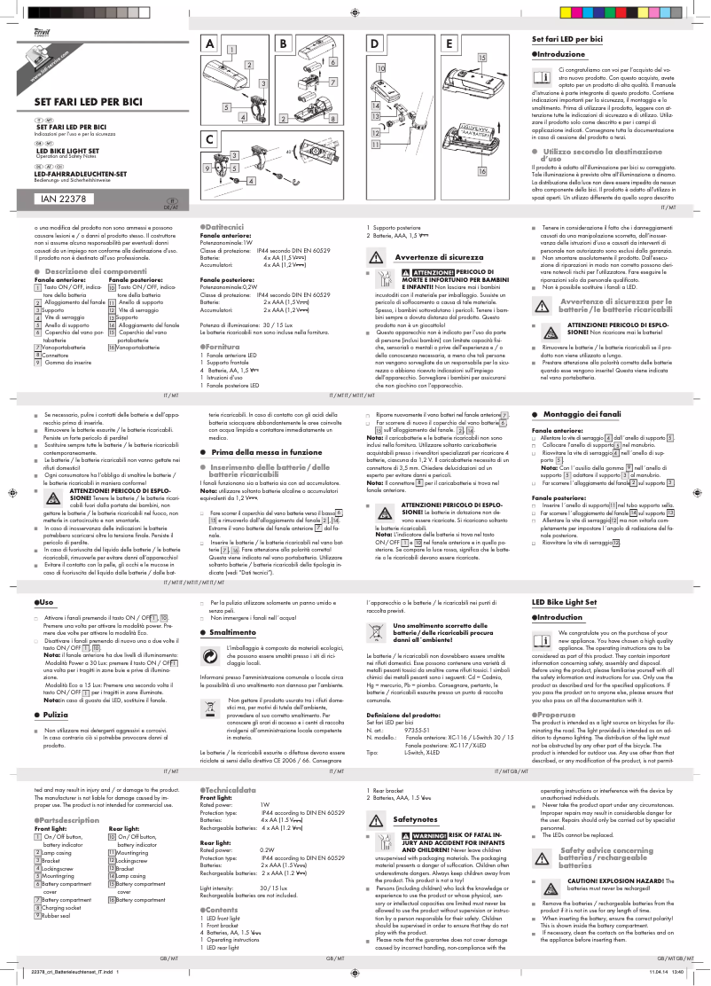 Page 1 de la notice Manuel utilisateur Crivit IAN 22378