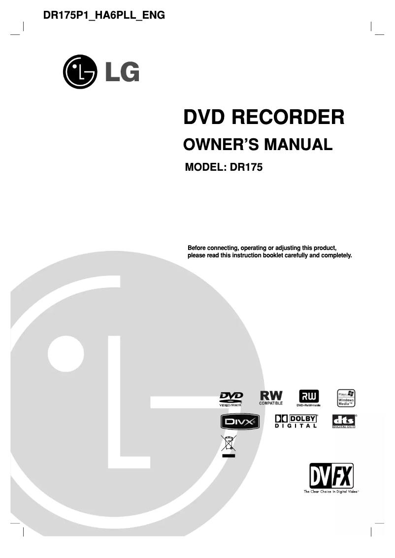 Page 1 de la notice Manuel utilisateur LG DR175