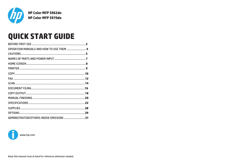 Página 1 del manual Guía de inicio rápido HP Color MFP S970dn