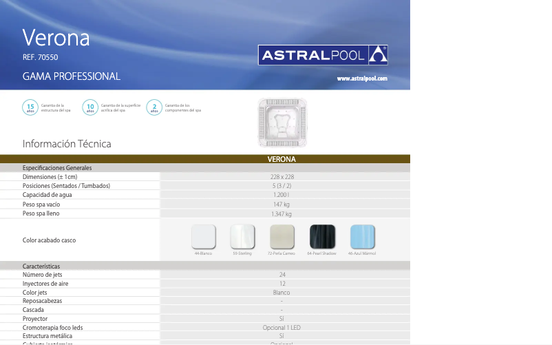 Page 1 de la notice Fiche technique AstralPool Verona