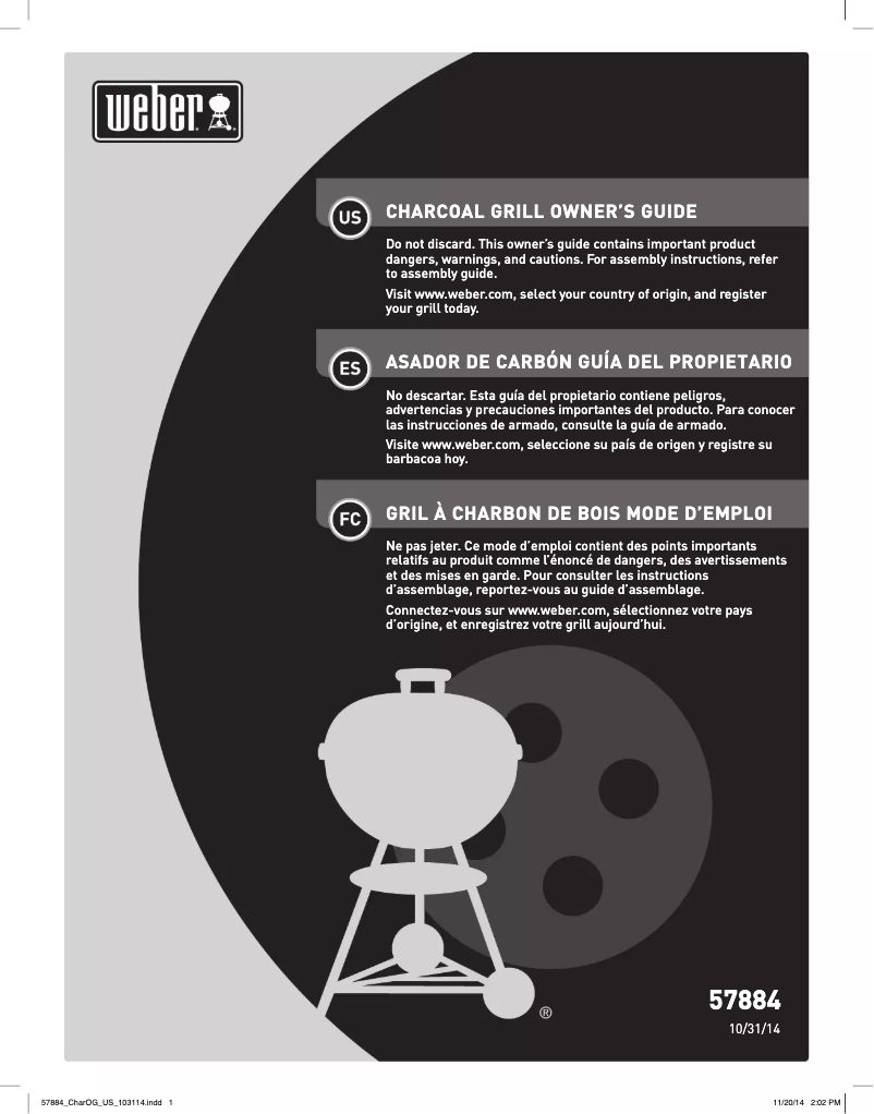 Page 1 de la notice Manuel d'utilisation et d'entretien Weber Master-Touch