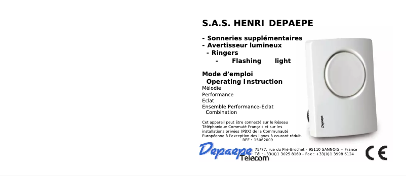 Page 1 de la notice Manuel utilisateur Depaepe Perfomance