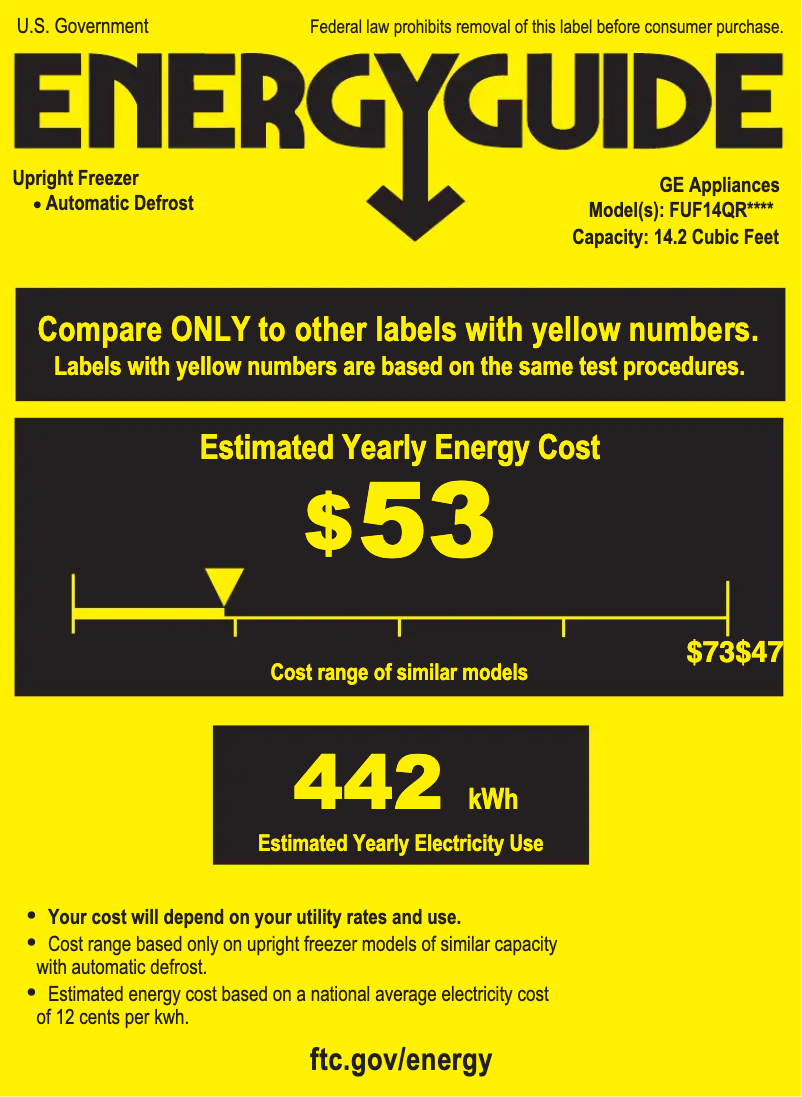 Página 1 del manual Etiqueta energética GE FUF14QRRWW