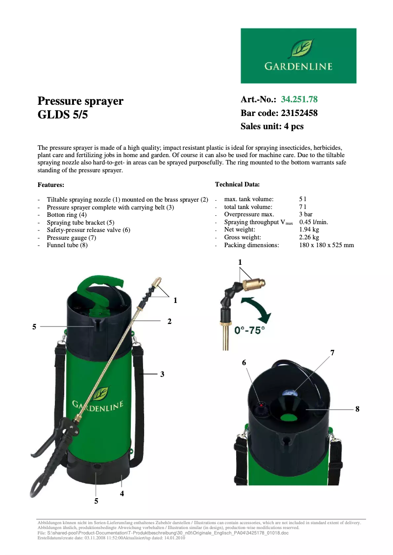 Page 1 de la notice Manuel utilisateur Gardenline GLDS 5/5