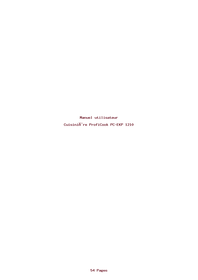Page 1 de la notice Manuel utilisateur ProfiCook PC-EKP 1210