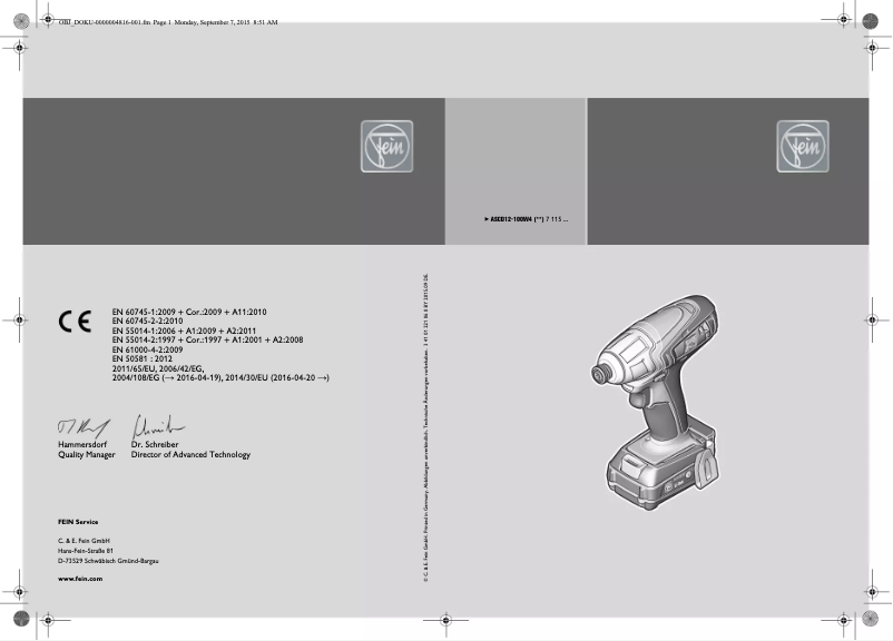 Page 1 de la notice Manuel utilisateur Fein ASCD 12-100 W4C