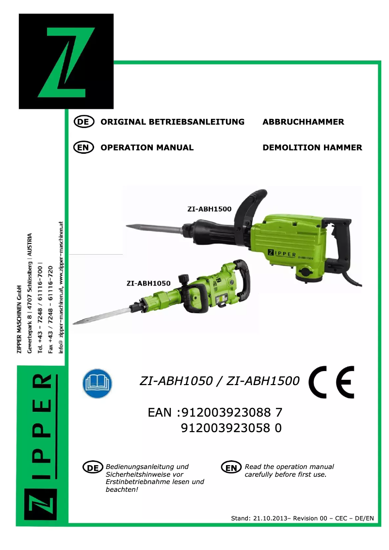 Page 1 de la notice Manuel utilisateur Zipper ZI-ABH1500