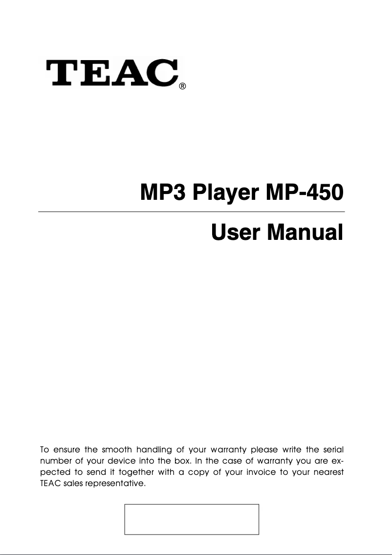 Page 1 de la notice Manuel utilisateur Teac MP-450