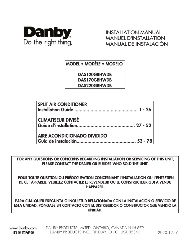 Page 1 de la notice Manuel utilisateur Danby DAS120GBHWDB