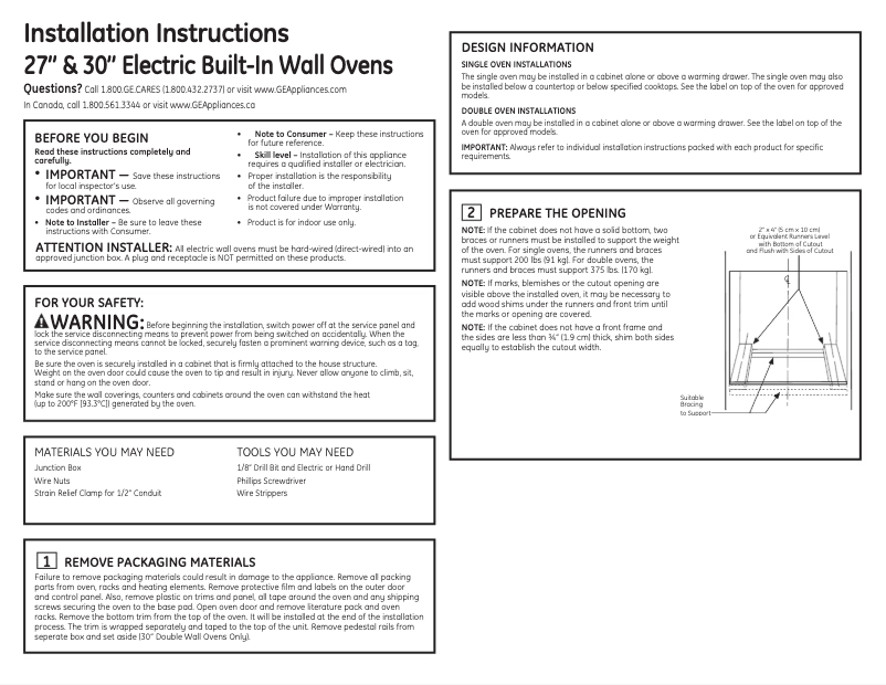 Page 1 of the manual Instructions / Assembly GE PT7050SFSS