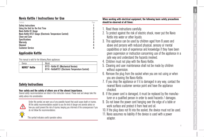 Page 1 of the manual User Manual Novis KTC1