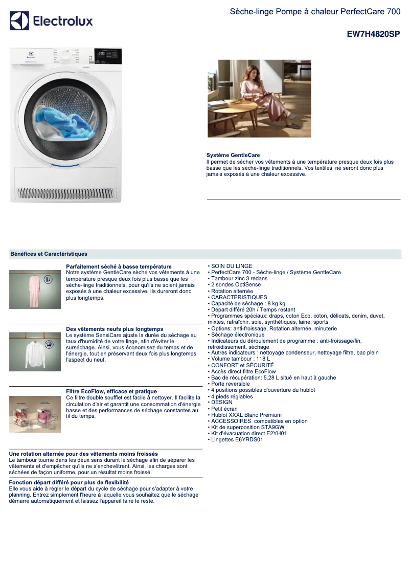 Página 1 del manual Ficha técnica Electrolux EW7H4820SP