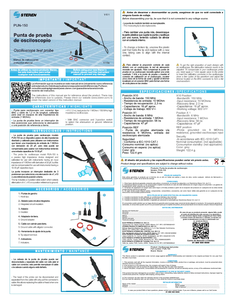 Page 1 de la notice Manuel utilisateur Steren PUN-150
