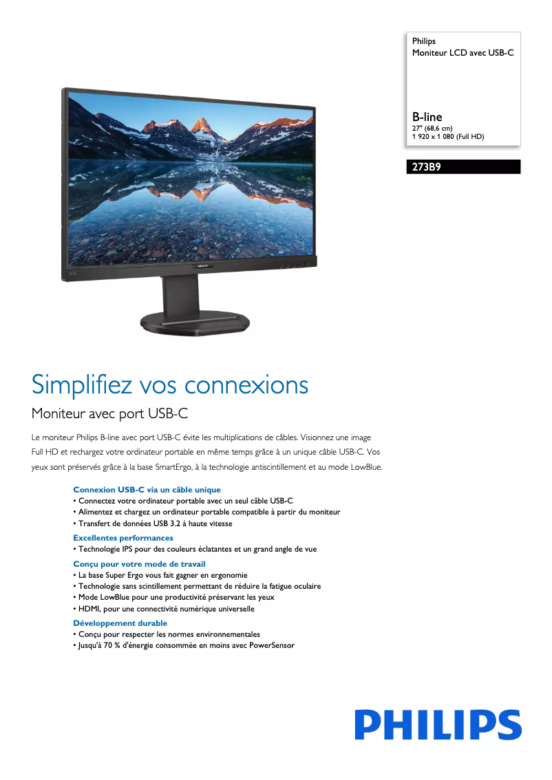 Page n°1 - Fiche technique Philips 273B9