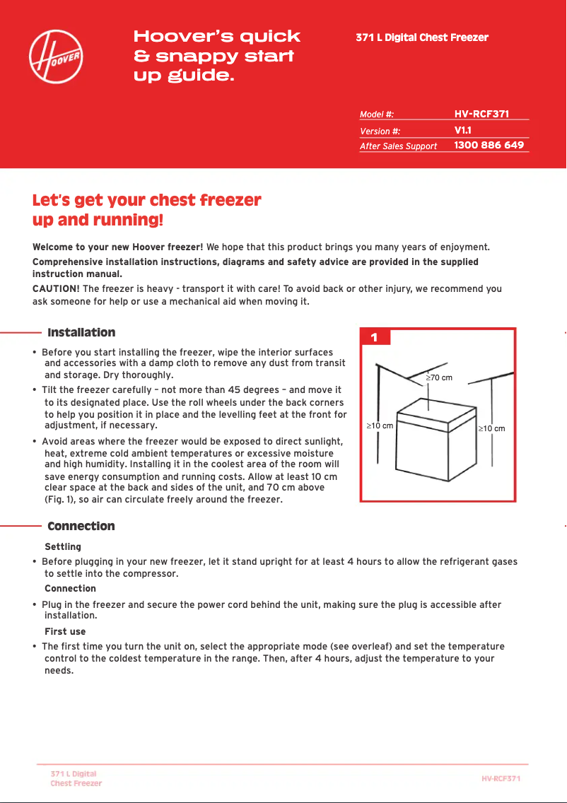Page 1 de la notice Guide de démarrage rapide Hoover HV-RCF371