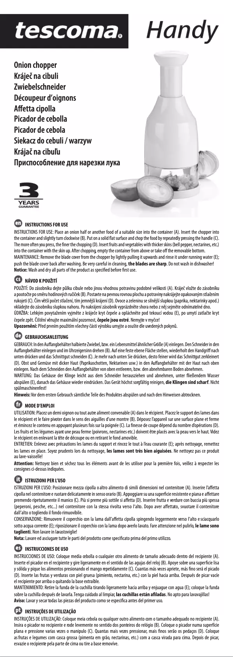 Page 1 de la notice Manuel utilisateur Tescoma Handy 643555