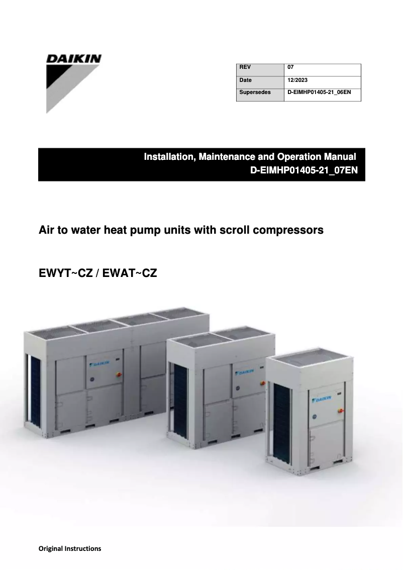 Page 1 de la notice Guide d'installation Daikin EWYT032CZHBA1