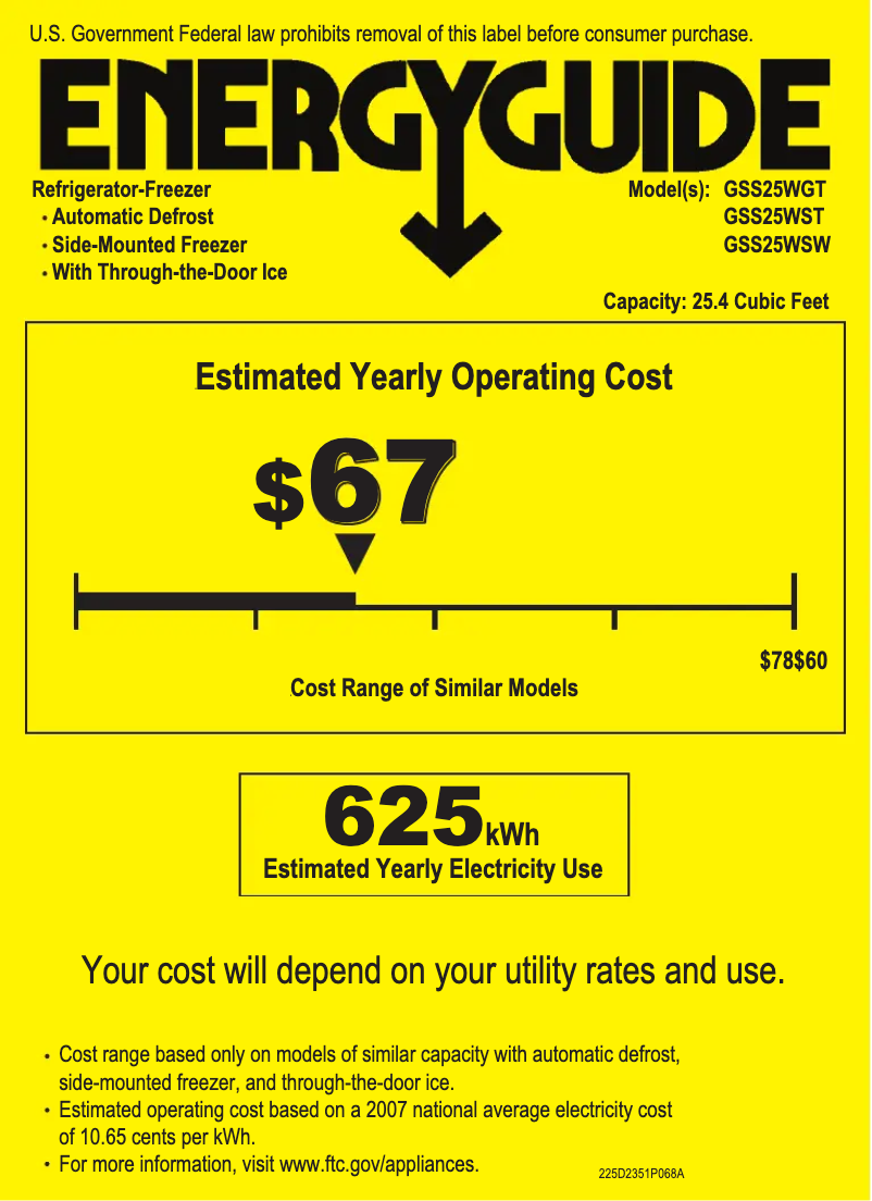Page n°1 - Label énergétique GE GSS25WSTSS