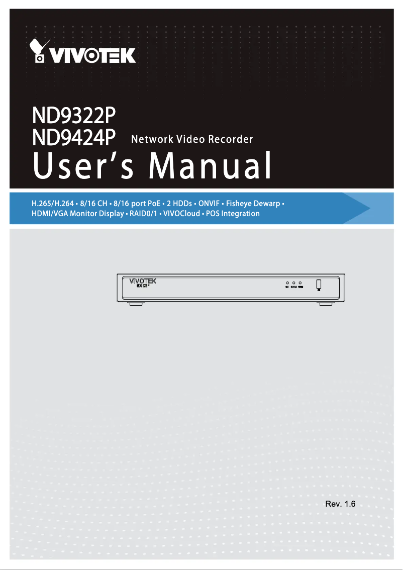 Page 1 of the manual User Manual Vivotek ND9542P