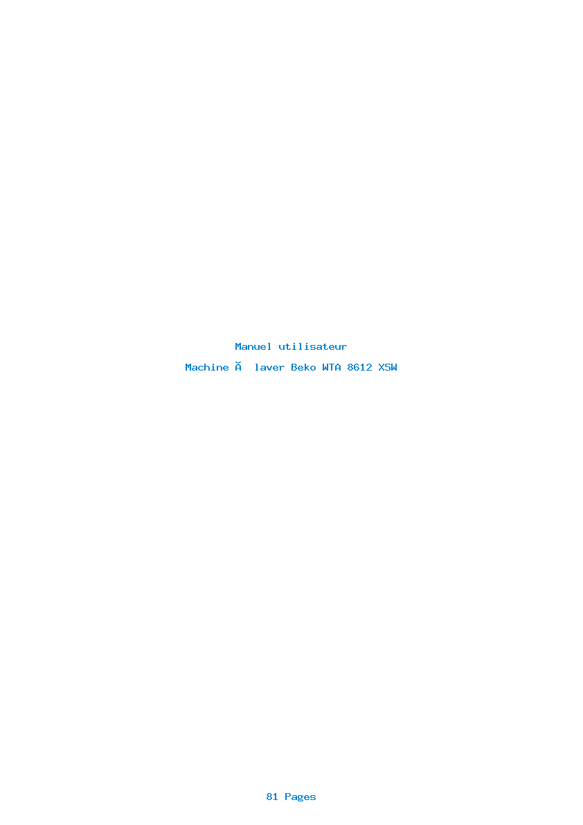 Page 1 de la notice Manuel utilisateur Beko WTA 8612 XSW