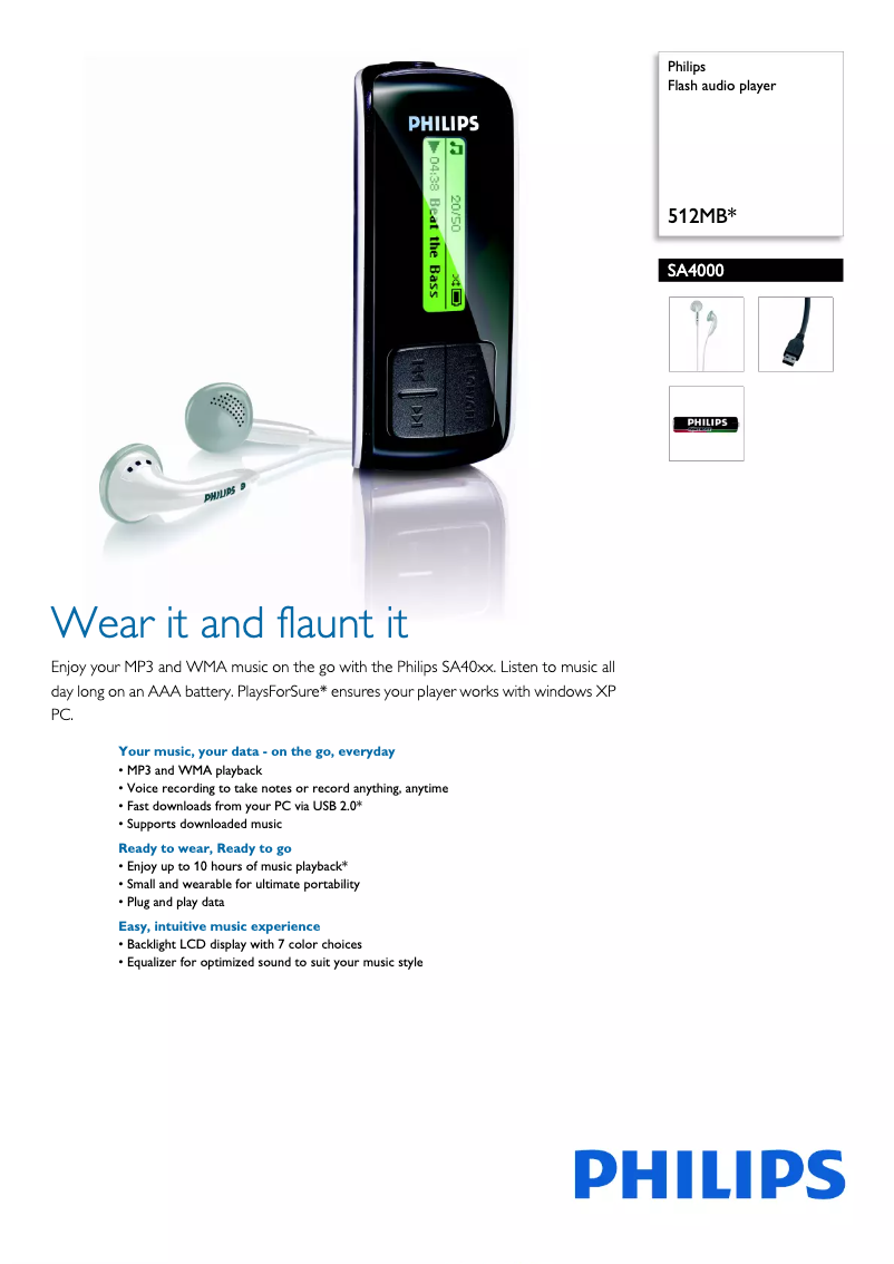 Página 1 del manual Folleto Philips SA4000