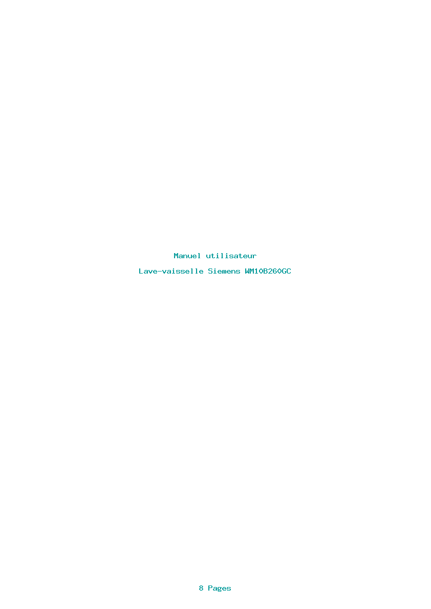 Page 1 de la notice Manuel utilisateur Siemens WM10B260GC