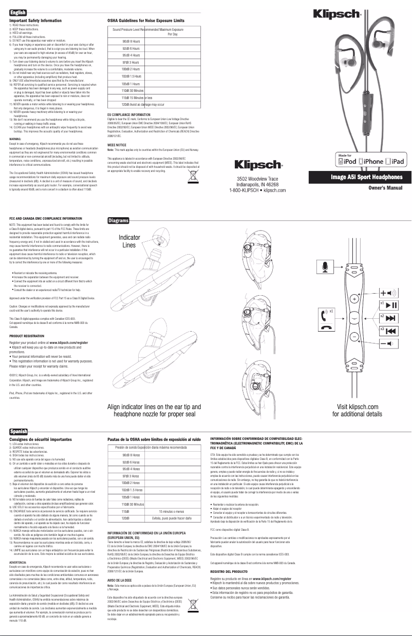 Page 1 de la notice Manuel utilisateur Klipsch Image A5i Sport