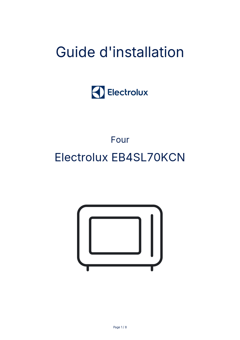 Page 1 de la notice Guide d'installation Electrolux EB4SL70KCN