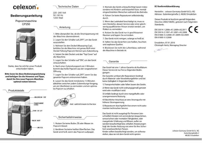 Page 1 of the manual User Manual Celexon CinePop CP250