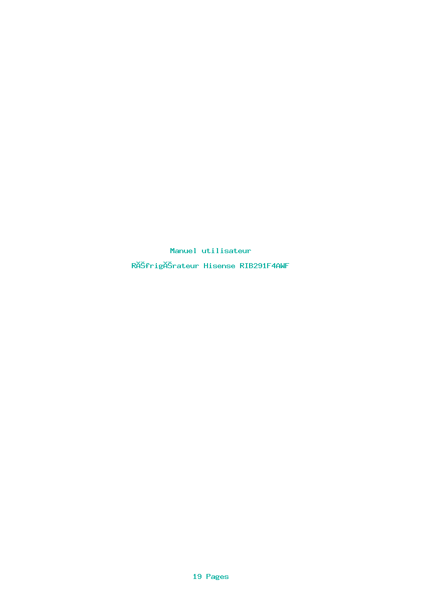 Page 1 de la notice Manuel utilisateur Hisense RIB291F4AWF