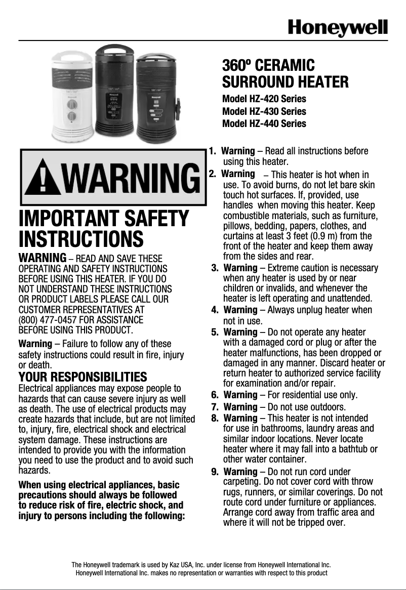 Page 1 de la notice Manuel utilisateur Honeywell Surround HZ-445R