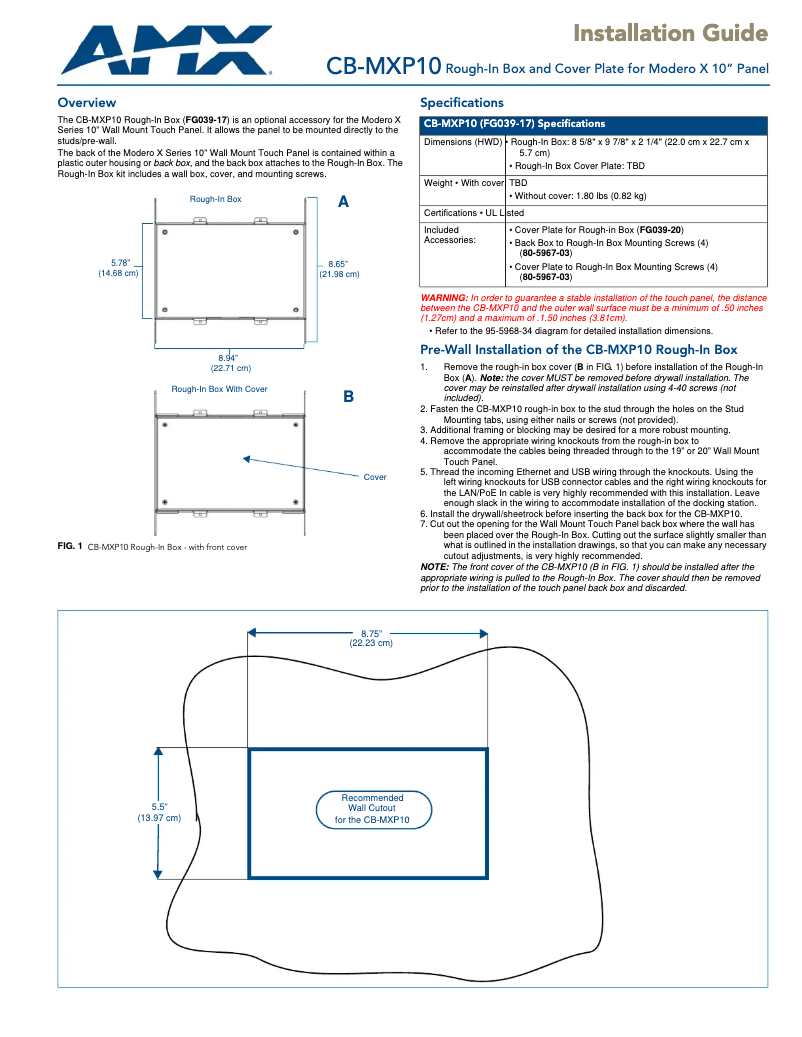 Page 1 de la notice Manuel utilisateur AMX CB-MXP10