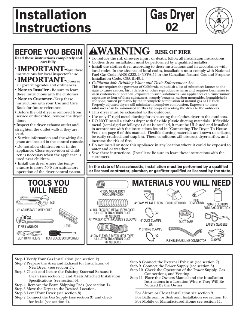 Página 1 del manual Guía de instalación GE DCCD330GGWC