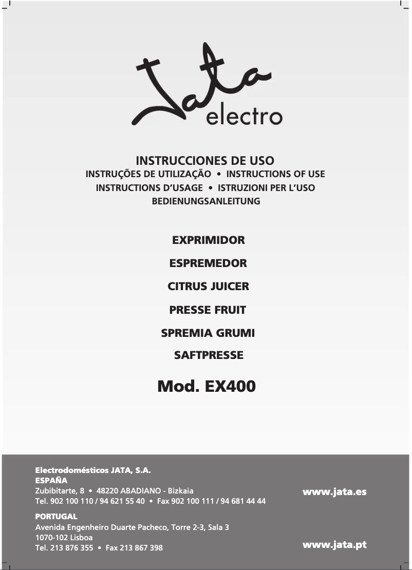 Page 1 de la notice Manuel utilisateur Jata EX400