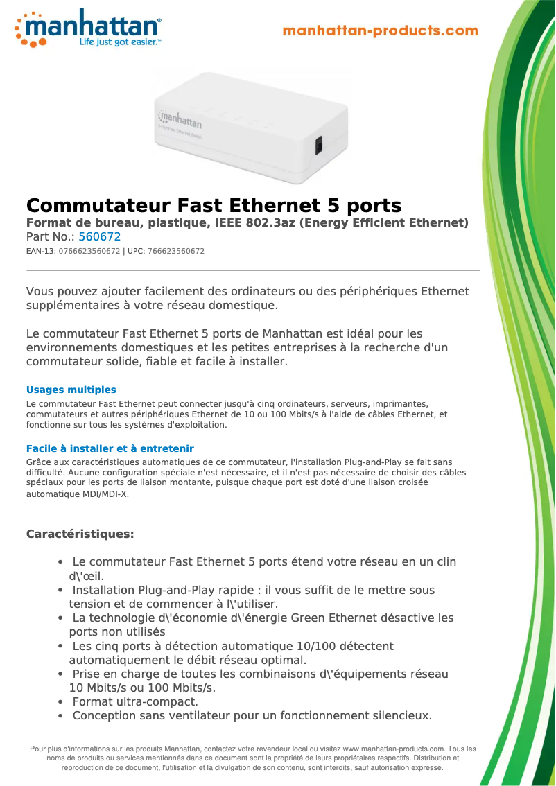 Page 1 de la notice Fiche technique Manhattan 560672