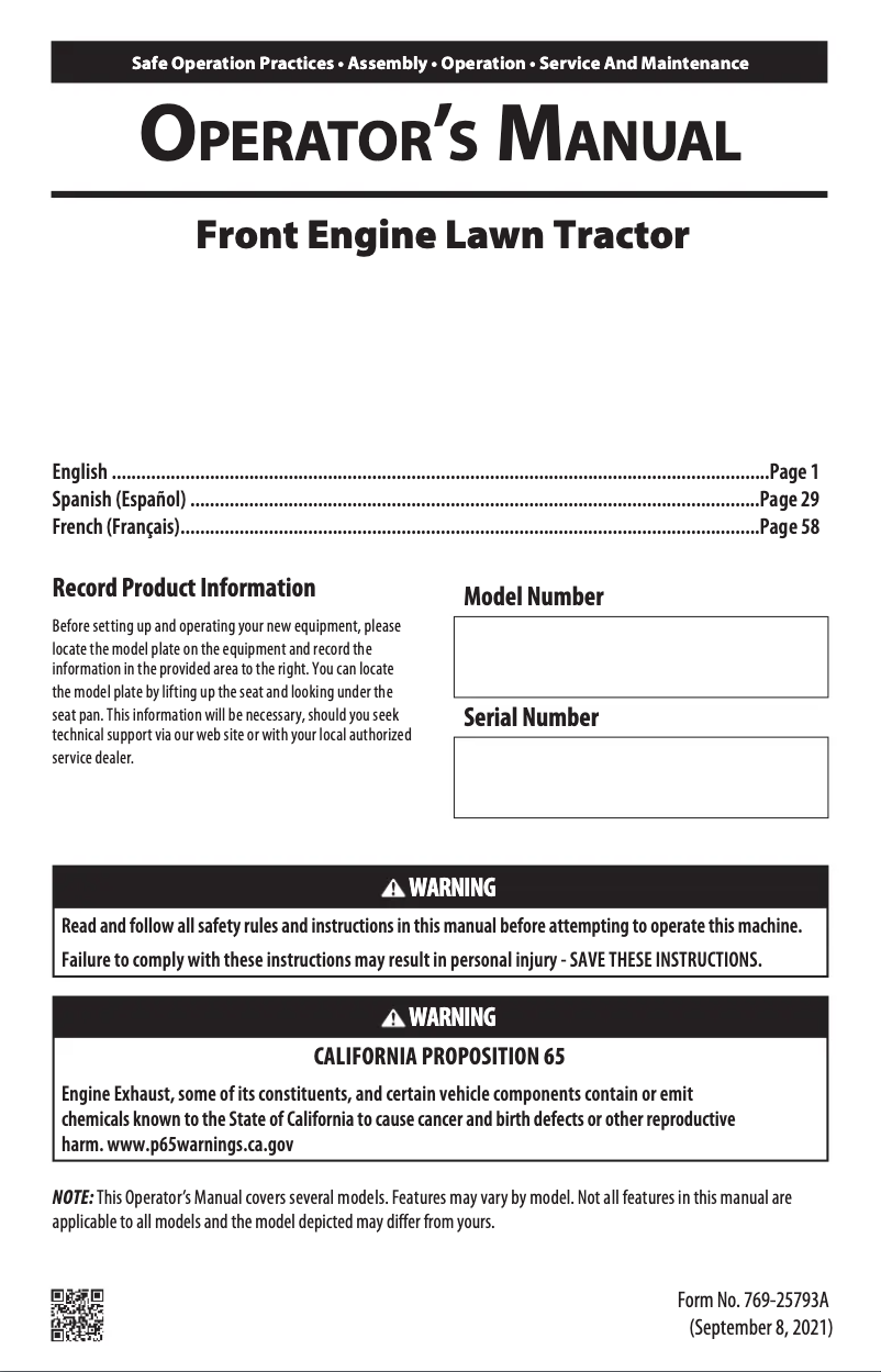 Page 1 de la notice Manuel utilisateur Troy-Bilt Pony 42B