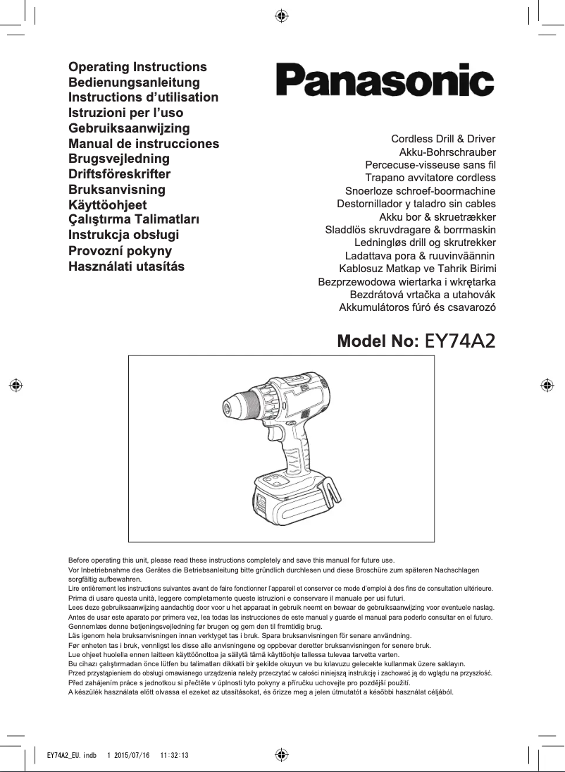 Page 1 of the manual User Manual Panasonic EY74A2
