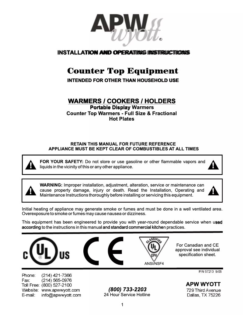 Page 1 de la notice Manuel utilisateur APW Wyott CW-3A
