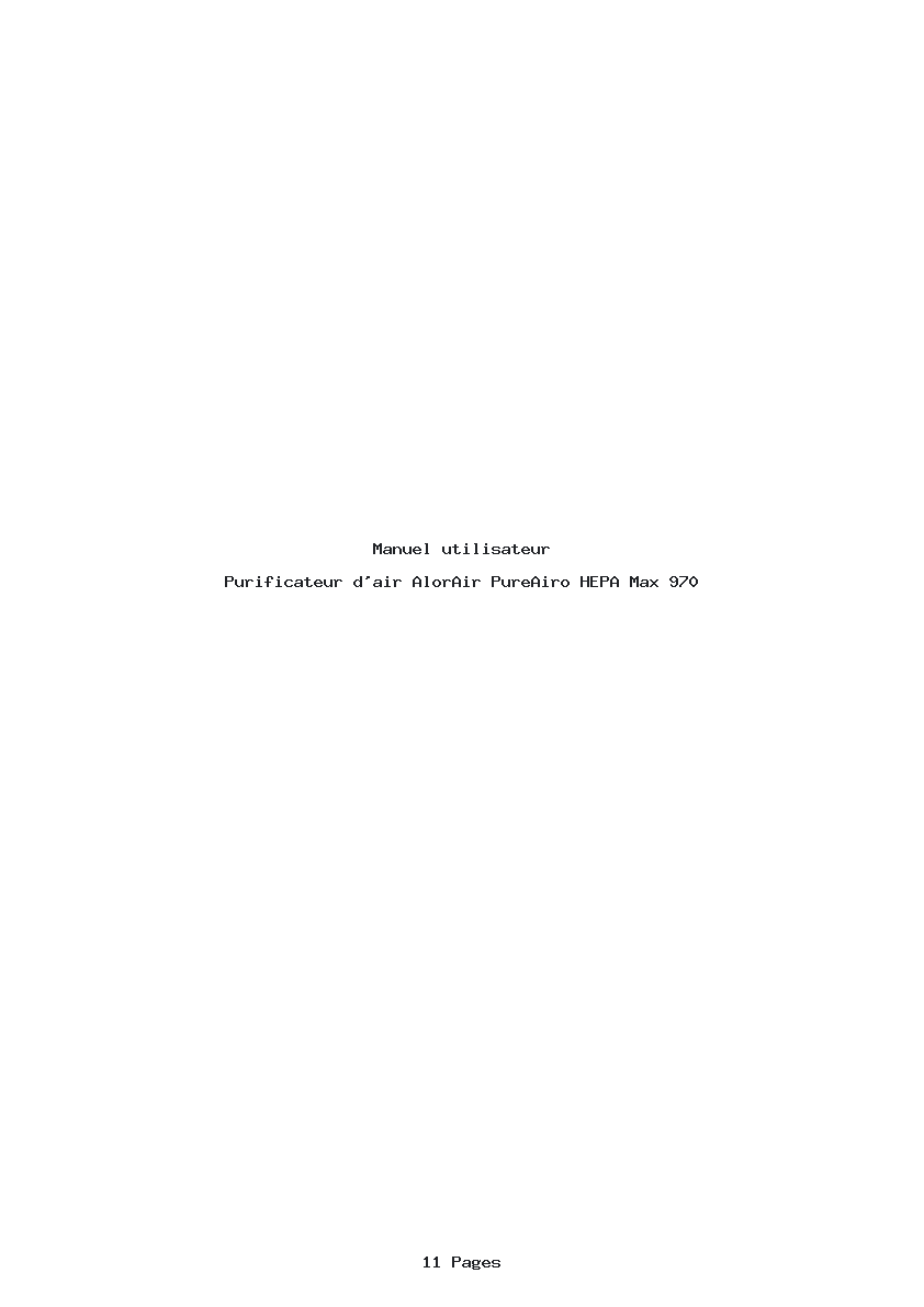 Page 1 de la notice Manuel utilisateur AlorAir PureAiro HEPA Max 970