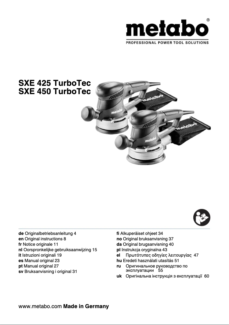 Page 1 de la notice Manuel utilisateur Metabo SXE 425 TurboTec