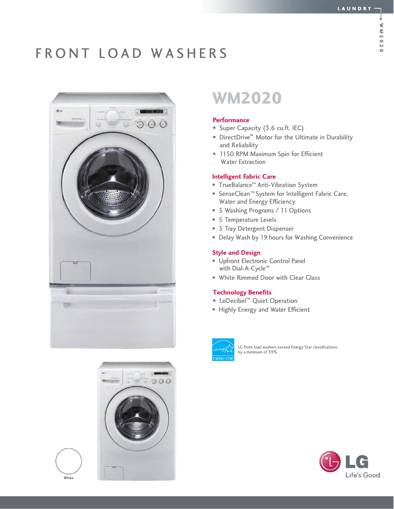 Page 1 de la notice Fiche technique LG WM2020CW