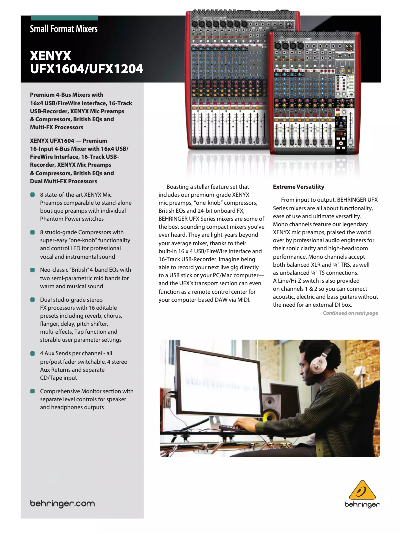 Página 1 del manual Folleto Behringer Xenyx UFX1604