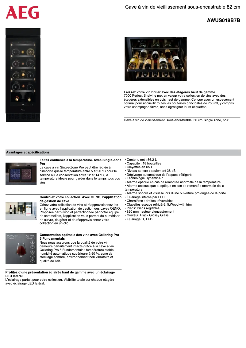 Page 1 de la notice Fiche technique AEG AWUS018B7B