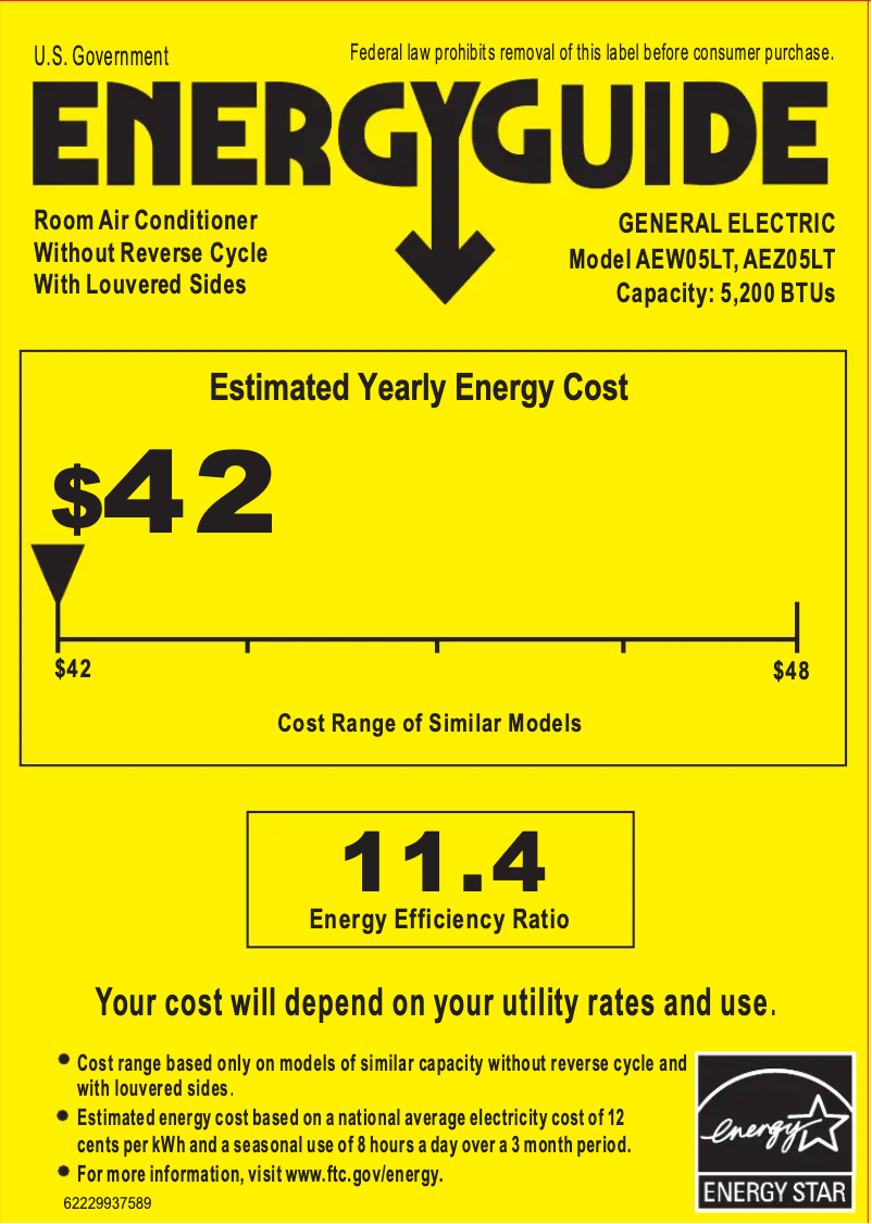 Página 1 del manual Etiqueta energética GE AEZ05LT