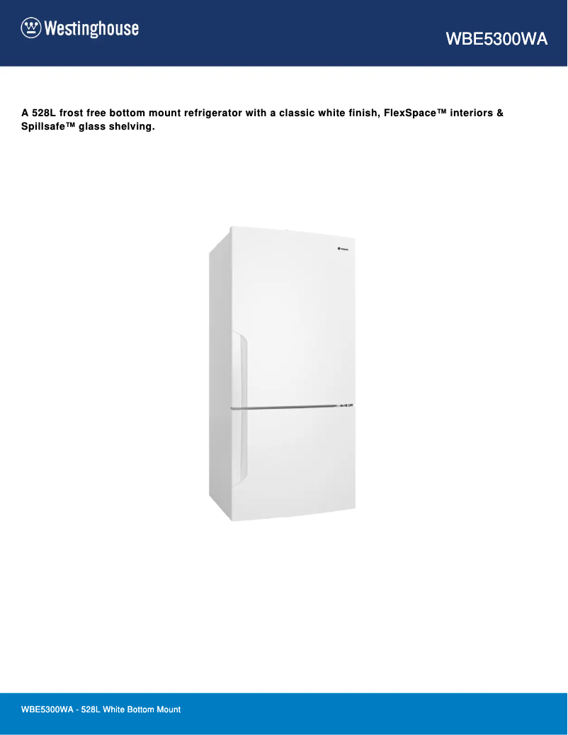 Page 1 de la notice Fiche technique Westinghouse WBE5300WA