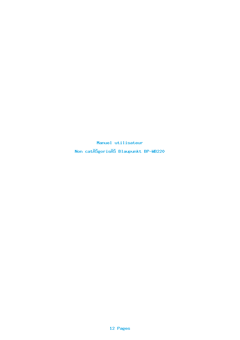 Page 1 de la notice Manuel utilisateur Blaupunkt BP-WB220