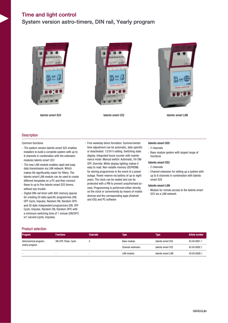 Page 1 de la notice Fiche technique Grässlin talento smart LAN