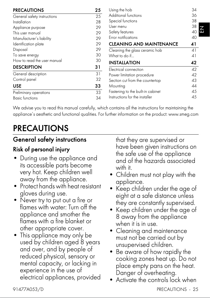 Page 1 de la notice Manuel utilisateur Smeg SIM1844D