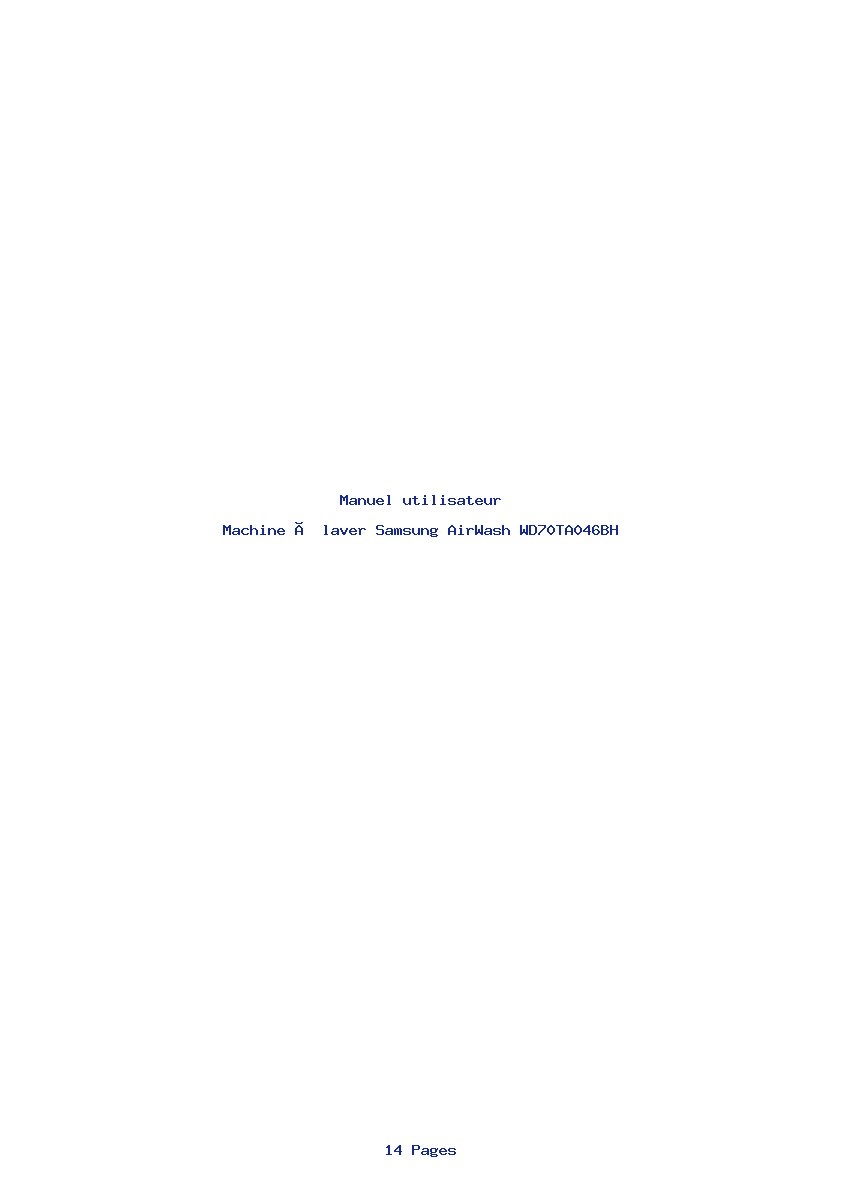 Page 1 de la notice Manuel utilisateur Samsung AirWash WD70TA046BH