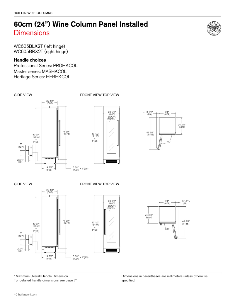 Página 1 del manual Guía de instalación Bertazzoni WC605BRX2T